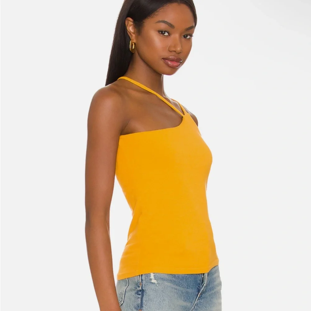 SUNDRY Asymmetrical Strap Cami Tank Top in Mango